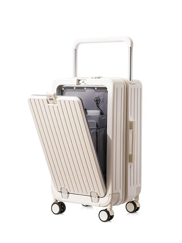 valise de voyage multifonctionnelle avec porte gobelet, chariot à couverture ouverte avant, boîte d'embarquement, bagages à roulettes, 20 po, 22 po, 24 po, 26 po