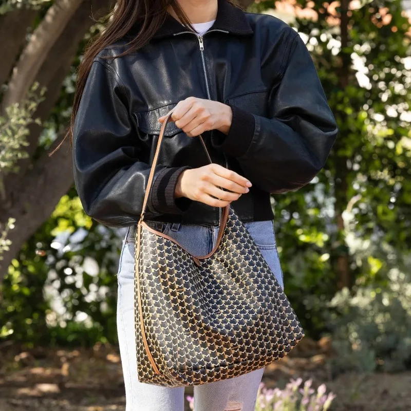 sacs hobo de styliste pour femmes, marque de luxe, toile monogramme de haute qualité, poignée en cuir lisse, grande capacité, sac à bandoulière élégant