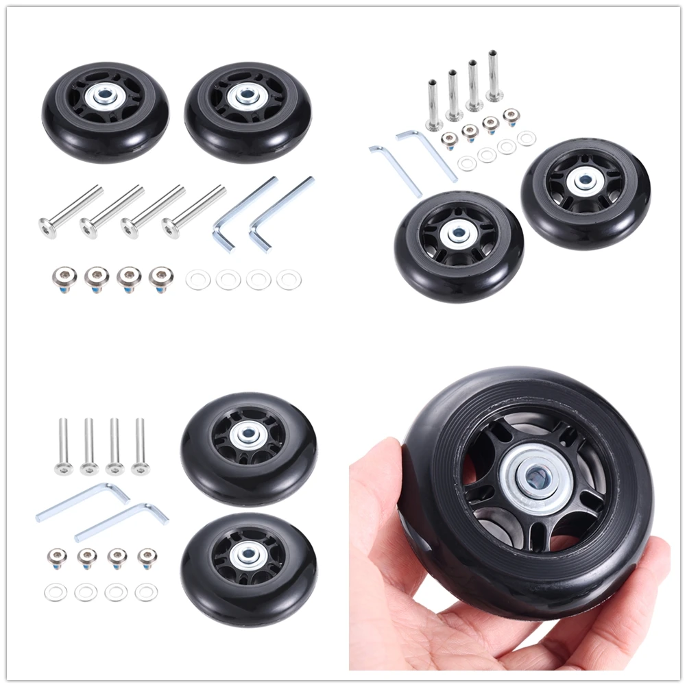 2 jeux de roues à bagages de remplacement, valise universelle pivotante en caoutchouc, roulettes à deux angles de conner, roulements à main 68/75/78mm x 24mm