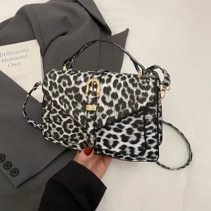 Sac en cuir léopard petit Sac à Main pour femmes petit Sac à bandoulière carré avec poignée courte fourre-tout pochette Sac A Main
