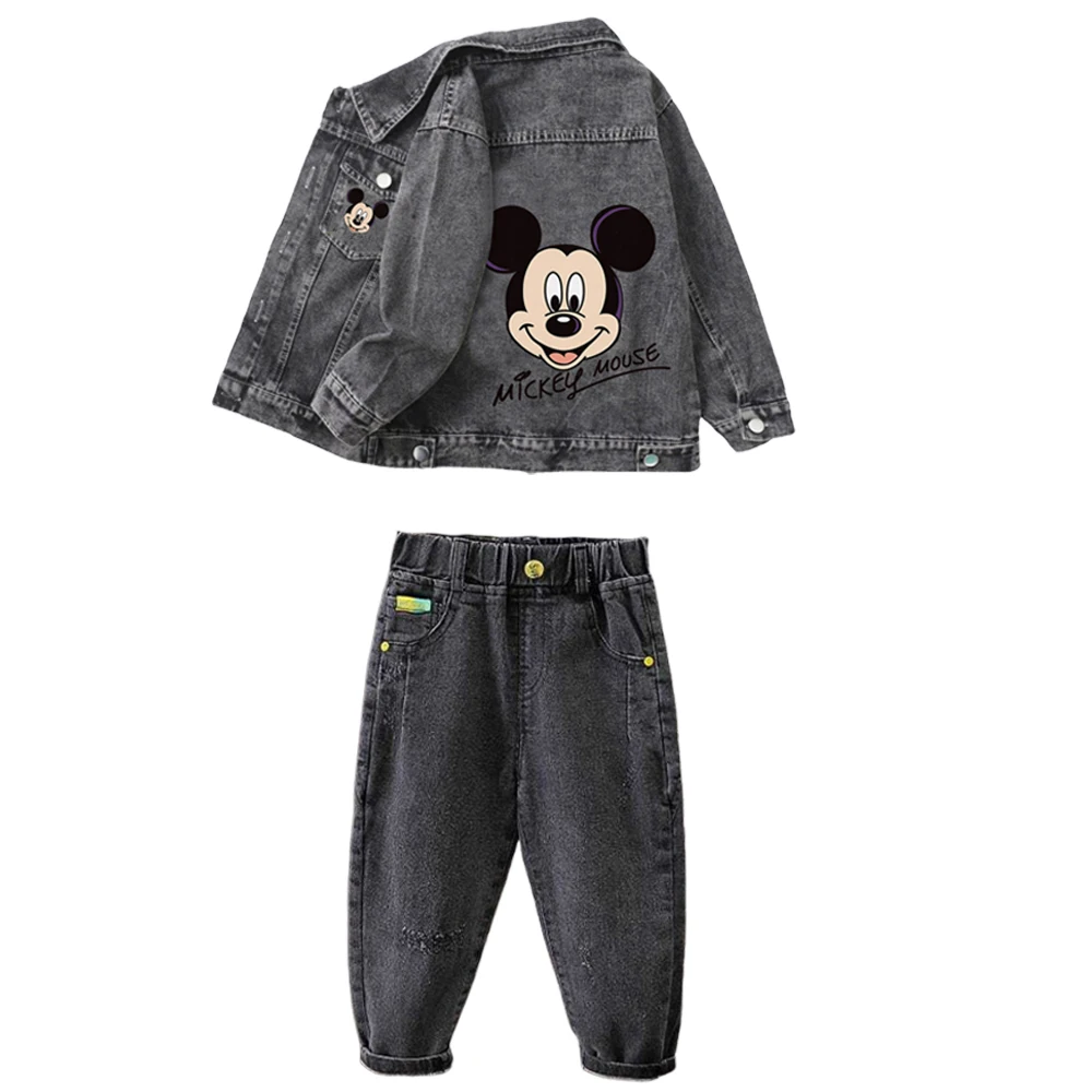 ensembles de vêtements pour enfants printemps automne bébé garçons filles mickey mouse minnie coton denim veste manteau + jean pantalon 2pce costume décontracté