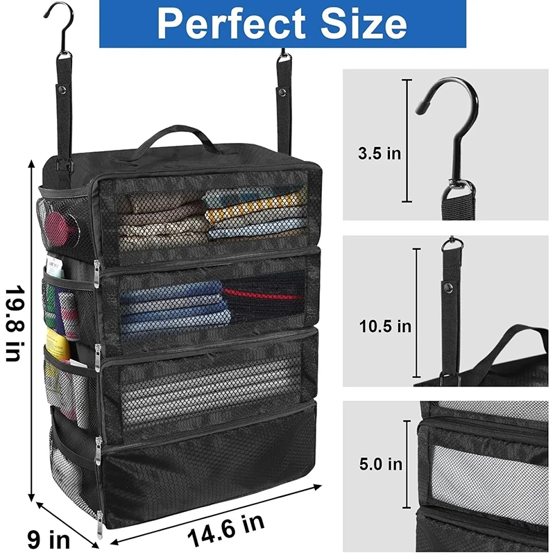 organisateur de valise, organisateur de bagages de voyage de grande capacité, étagère suspendue, emballage cube placard, sacs de rangement pliables suspendus