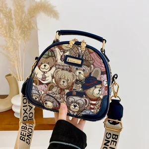 Sac à main rond tendance pour filles et femmes, sac à bandoulière circulaire, mode ours Jacquard, sacoche pour dames, 2023