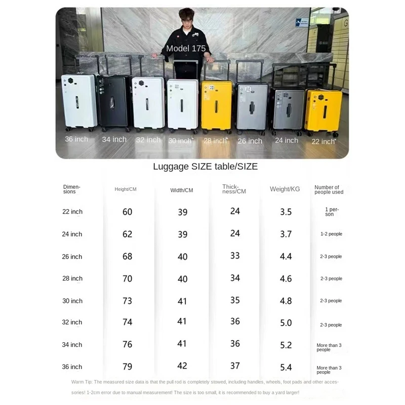valise à cinq roues avec roues rotatives de frein, grande capacité, large poignée, valise à roulettes, vpn, version verde pc, 22 ", 28/36"