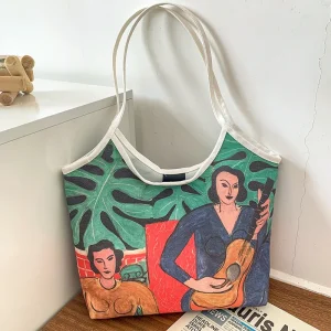 Sacs à main peinture à l’huile toile sac nouveau à la mode grande capacité épaule décontracté mode Simple boucle magnétique sac à main fourre-tout sacs Sacs à main peinture à l’huile toile sac nouveau à la mode grande capacité épaule décontracté mode Simple boucle magnétique sac à main fourre-tout sacs