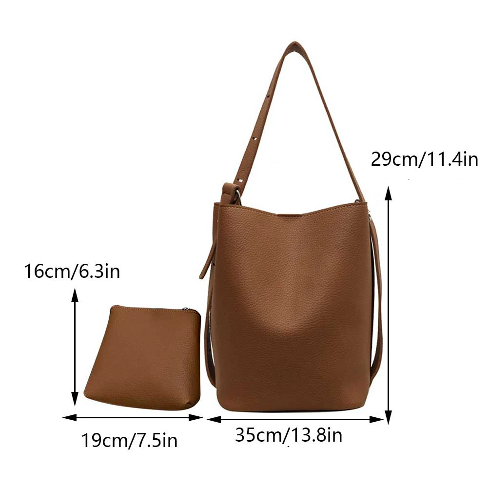 sac de shopping polyvalent pour femmes, seau de grande capacité, sac d'épicerie, sangle réglable, sac simple de couleur unie avec pochette assortie