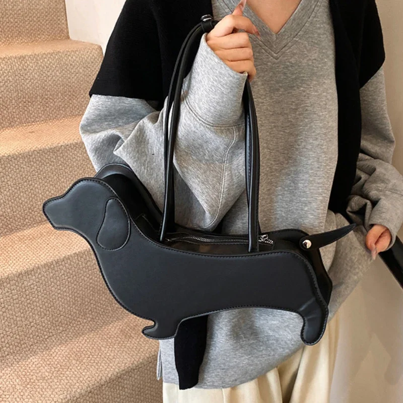 ins – sac à bandoulière teckel tridimensionnel en cuir pu, sac à main rétro design coréen, sac sous les bras, 