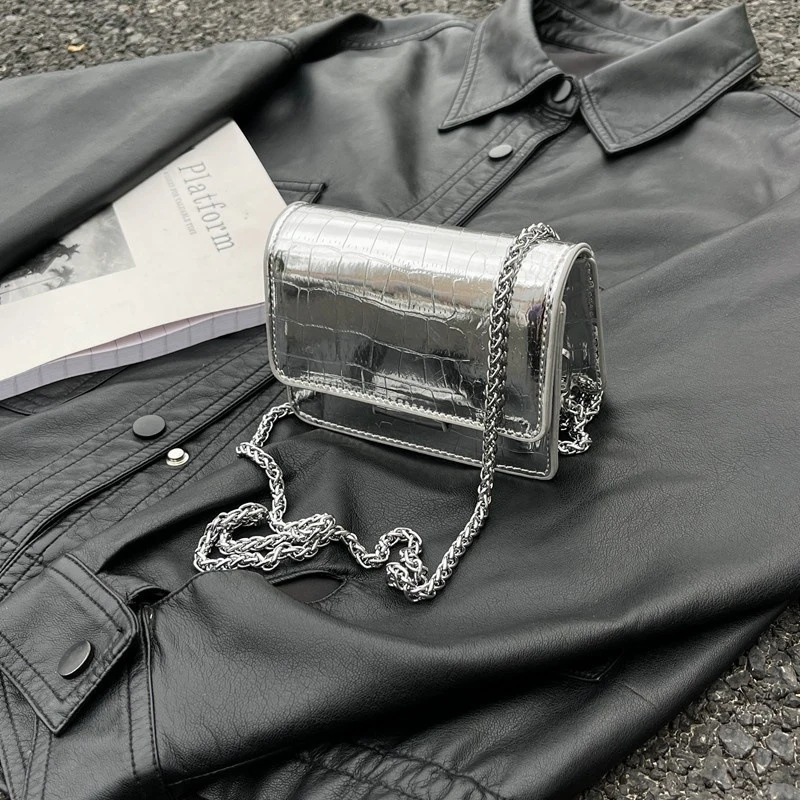 sac à bandoulière chic argenté vintage pour femme, petit sac à main en cuir pu, design de luxe, initié, mode or, mini carré mignon