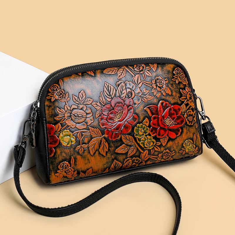 sac à main en cuir de haute qualité de styliste de luxe, style ethnique rétro, imprimé en 3d, à la mode, poche transversale diagonale pour téléphone