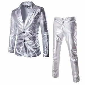 Veste et pantalon slim trempés pour hommes, blazer de Rhde mariage, ensemble 2 pièces, monochromatique, brillant, fête, or, argent, noir, 2 boutons, 3XL