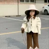 costume d'hiver pour enfants, version coréenne de la fille, petit parfum, mode revers, manteau court en laine, pantalon en dentelle, 2023