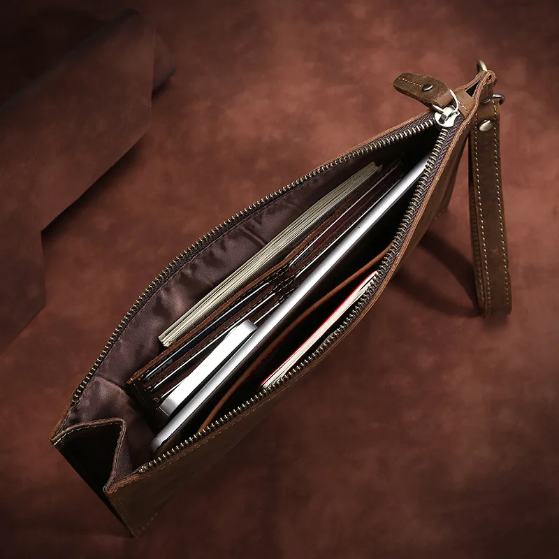 sac à main en cuir véritable pour hommes, pocommuniste de jour, porte cartes à bracelet de luxe, pochette à fermeture éclair, portefeuilles de créateurs, sac à main bolso, nouveau