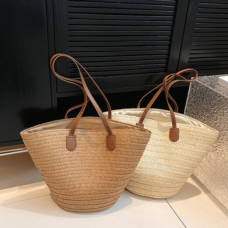 sac à bandoulière de grande capacité pour femmes, panier tissé en paille d'été, sac à main de luxe de styliste, sac de plage, fourre tout de shopping bali