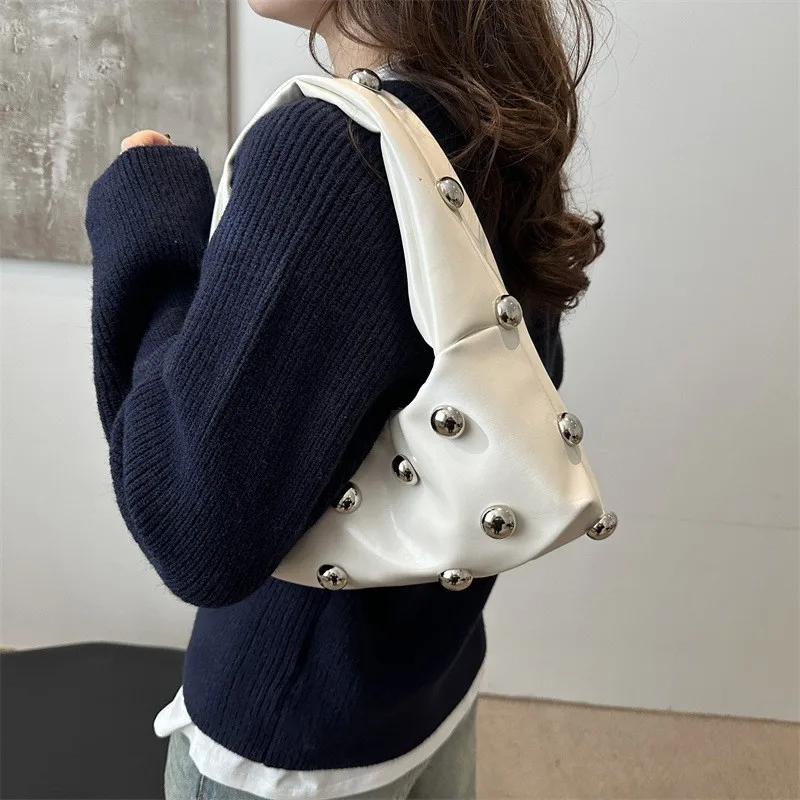 sac à main hobo clouté en cuir pu pour femme, sac à bandoulière, sac sous les bras, sac fourre tout, travail, shopping, voyage, designer