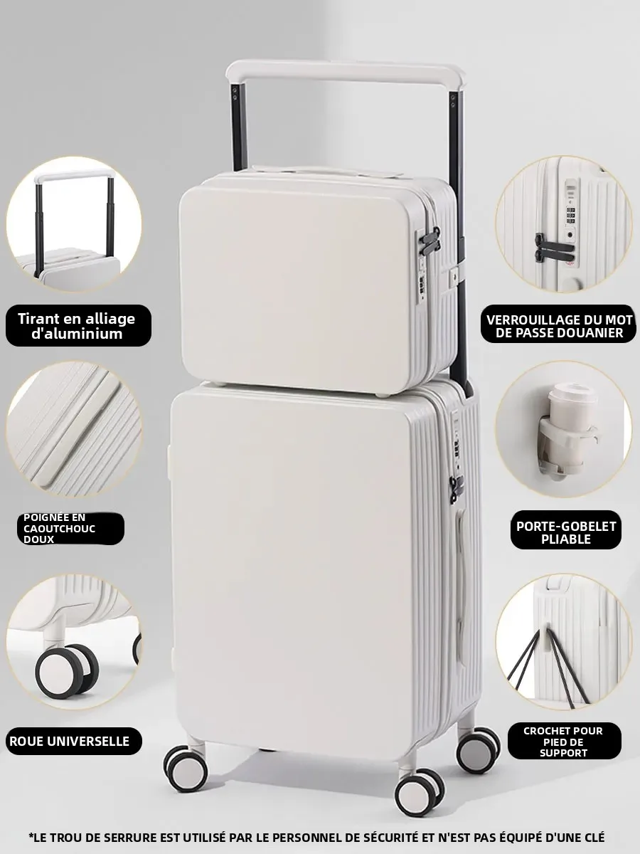 ensemble de bagages 20+14"24+14" avec usb et porte gobelet tsa lock 360 ° roues crochet de pied sur pied valise pc + abs étui de voyage pliable