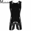 s 7xl hommes brillant en cuir pu fermeture éclair bidirectionnelle entrejambe ouvert body sans manches look mouillé pvc mince barboteuses sexy serré cosplay palysuits