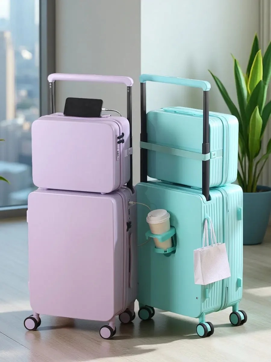 Ensemble de bagages 20+14″24+14″ avec USB et porte-gobelet TSA Lock 360 ° Roues crochet de pied sur pied valise PC + ABS étui de voyage pliable Ensemble de bagages 20+14″24+14″ avec USB et porte-gobelet TSA Lock 360 ° Roues crochet de pied sur pied valise PC + ABS étui de voyage pliable