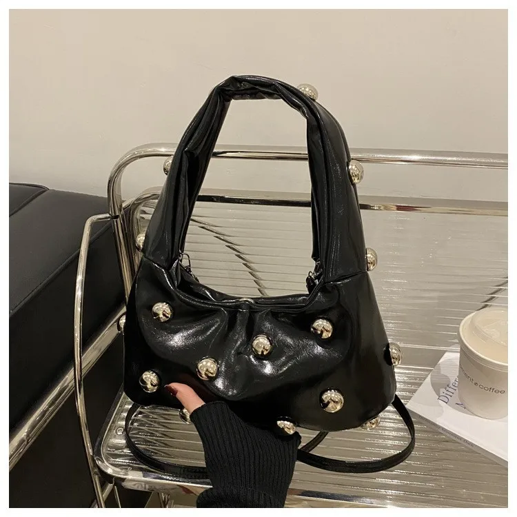 sac à main hobo clouté en cuir pu pour femme, sac à bandoulière, sac sous les bras, sac fourre tout, travail, shopping, voyage, designer