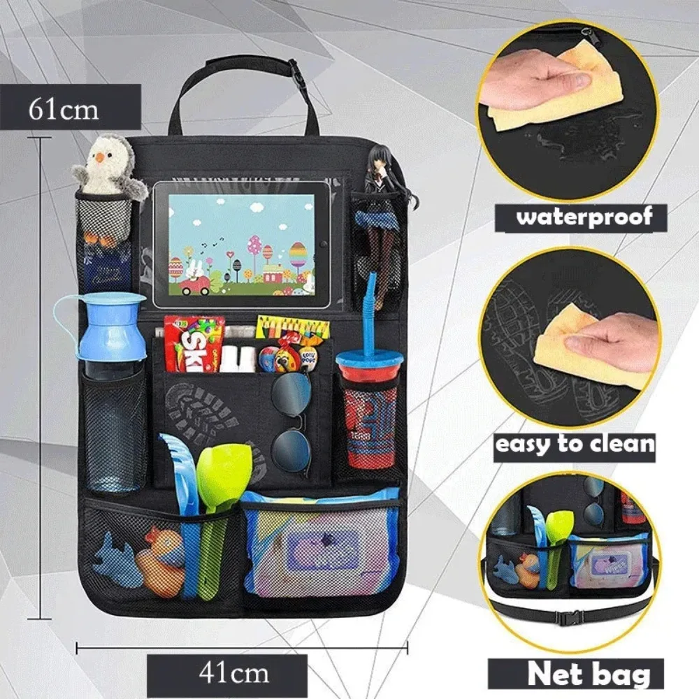 organisateur de dossier de siège de voiture, 9 poches de rangement avec écran tactile, support de tablette, protecteur pour enfants, accessoires de voiture