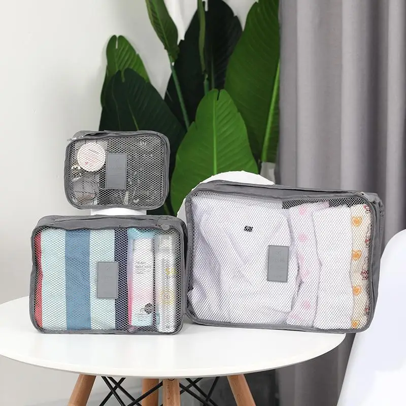 ensemble de sacs de rangement pour vêtements de voyage, 6 pièces, organisateur de bagages portable, cubes d'emballage de valise avec pochette à chaussures