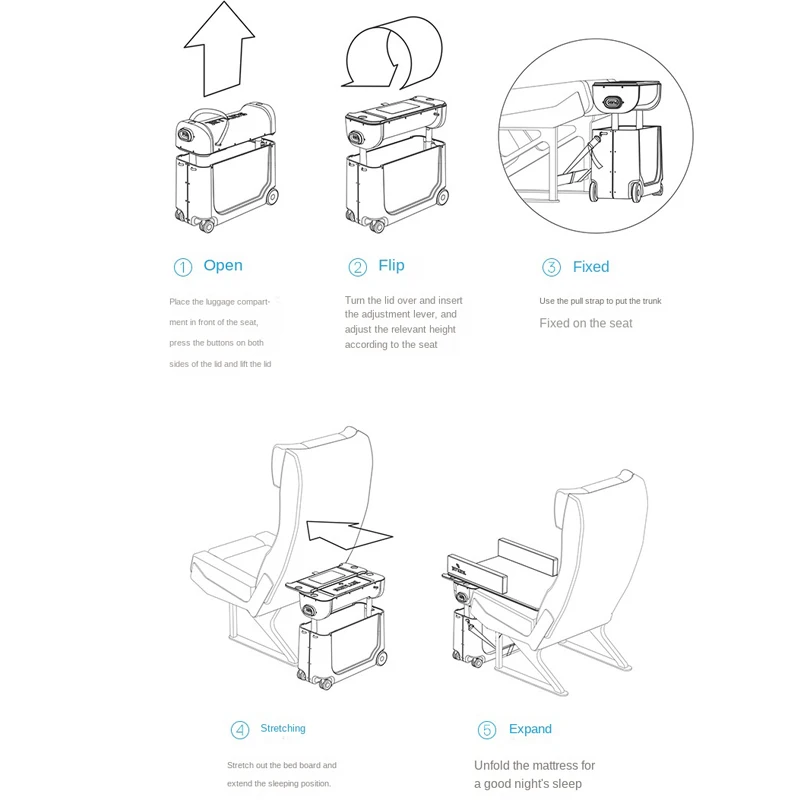 valise de cabine abs multifonctionnelle pour enfants, lit de voyage pour bébé, bagages pour enfants, peut s'asseoir et rouler, multi usages