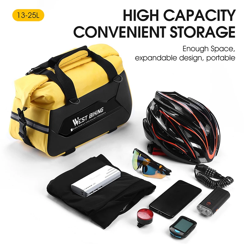 west biking – sac de transport arrière de vélo à coque rigide, valises de voyage étanches, sac à bandoulière extensible 13 25l pour coffre de vélo vtt