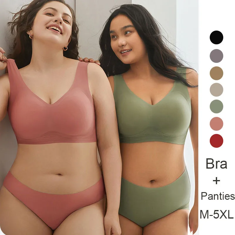 m 5xl pour 40 120kg grande taille femmes soutien gorge ensembles culottes dodues filles femmes grande poitrine petit anti affaissement sans fil surdimensionné soutiens gorge