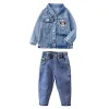 ensembles de vêtements pour enfants printemps automne bébé garçons filles mickey mouse minnie coton denim veste manteau + jean pantalon 2pce costume décontracté