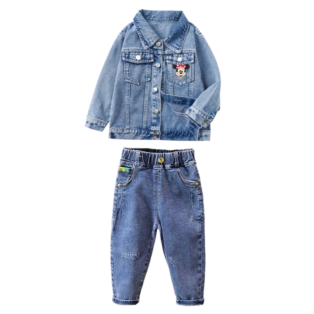 ensembles de vêtements pour enfants printemps automne bébé garçons filles mickey mouse minnie coton denim veste manteau + jean pantalon 2pce costume décontracté