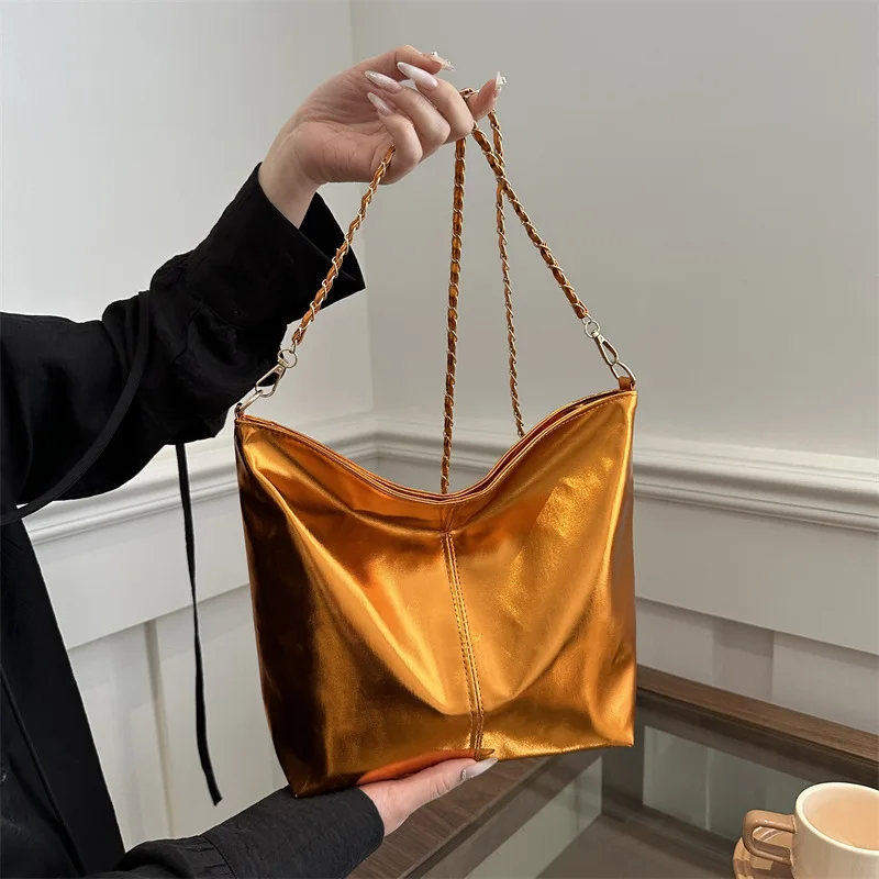 sac à main à poignée supérieure en pu pour femme, sac initié par un designer de luxe, sac à provisions à la mode, haute capacité, argent, or, fourre tout décontracté sous les bras