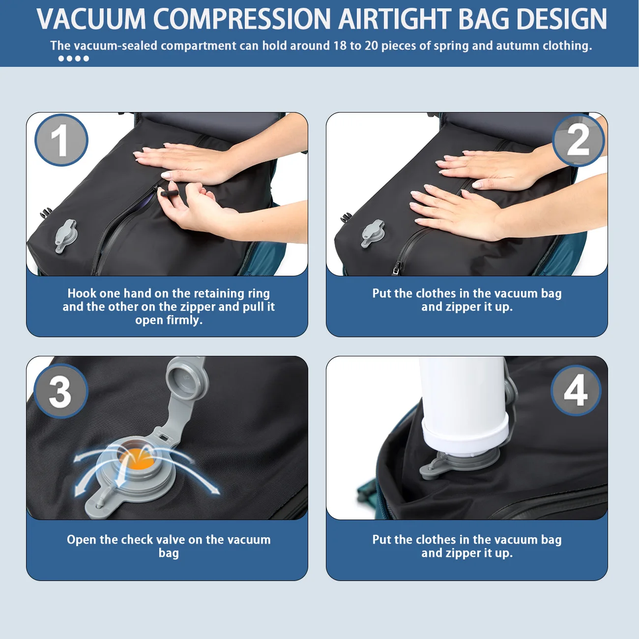 sac à dos à bagages compressé sous vide, sac à dos à main certifié pour avion, sac à dos multifonctionnel de grande capacité