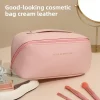 sac à cosmétiques de voyage de grande capacité, taie d'oreiller pour femmes, trousse de maquillage, sac de rangement de toilette, sac portable de luxe en forme de cube en pu
