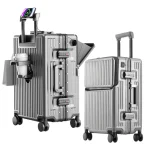 Valises bagages ouverture avant cabine bagages avec USB porte-gobelet femme boîtier de chariot mâle roue de frein sac de voyage bagages