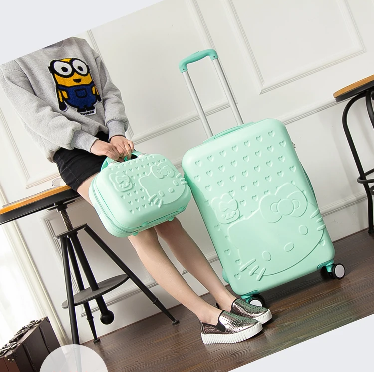 20 24 pouces kitty chat valise boîtier de chariot mignon frais étudiant ultra léger valise roue universelle dessiné à la main boîte de voyage