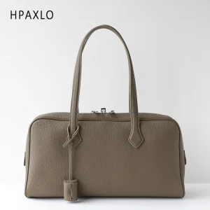 Sac Boston en cuir véritable pour femmes, sac à main à bandoulière polyvalent, fourre-tout de banlieue, accessoire de mode pour dames, sac à main de luxe, nouveau
