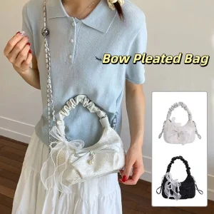 Sac plissé à nœud élégant et tendance, sac à bandoulière avec rubans à sangle réglable, sac à main polyvalent à fermeture éclair pour femmes, cadeaux