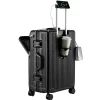 valises bagages ouverture avant cabine bagages avec usb porte gobelet femme boîtier de chariot mâle roue de frein sac de voyage bagages