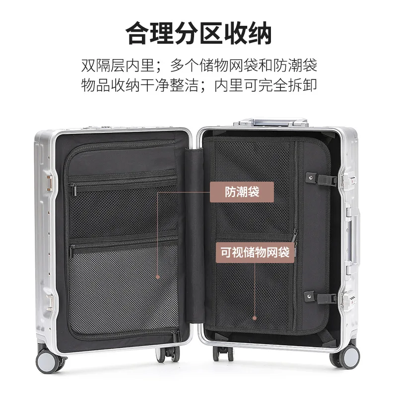 valise de voyage d'affaires multifonctionnelle valise à roulettes à cadre en aluminium de 26 pouces valise de voyage cabine de 20 pouces