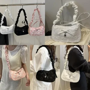 Sac à main Chic en forme de croissant pour femmes, avec nœud imprimé Floral, Design plissé, tendance, sac à bandoulière luxueux pour filles douces