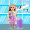 vêtements et accessoires de poupée de 18 pouces, valise de voyage, ensemble comprenant oreiller, sac licorne, appareil photo, ordinateur, téléphone, passeport pour enfants gi