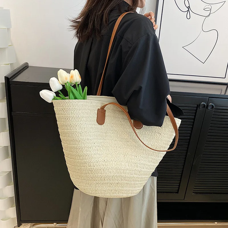 sac à bandoulière de grande capacité pour femmes, panier tissé en paille d'été, sac à main de luxe de styliste, sac de plage, fourre tout de shopping bali