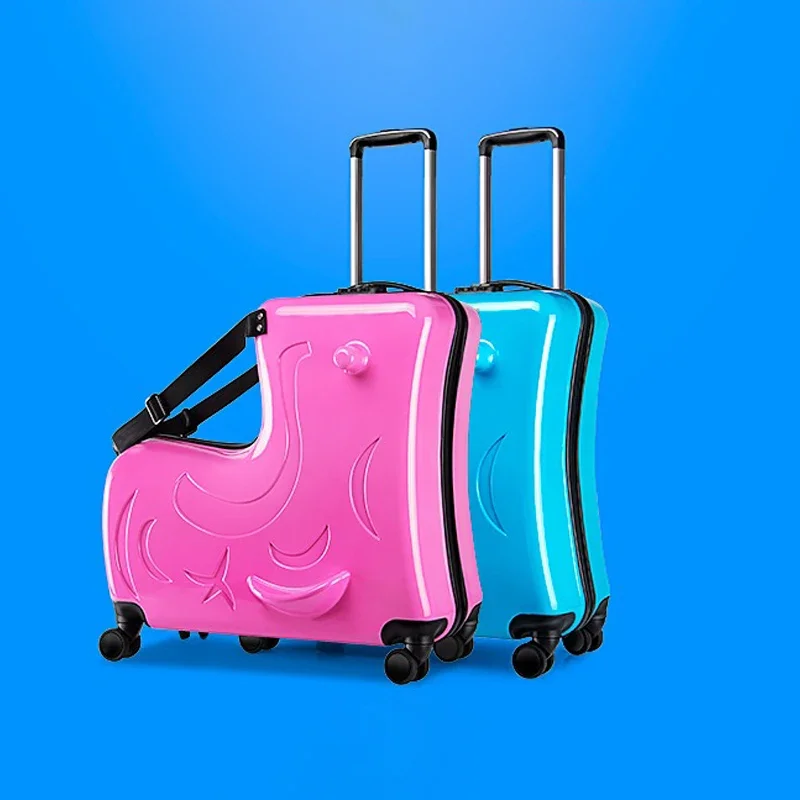 valise de dessin animé poney mignon pour enfants, peut s'asseoir et monter, bagages à main pour enfants, valise à roulettes pour bébé, cabine d'embarquement, 20 po