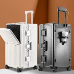 Valise de voyage à roulettes avec porte-gobelet, cadre en aluminium, grande capacité, 26 « , 28/32 »