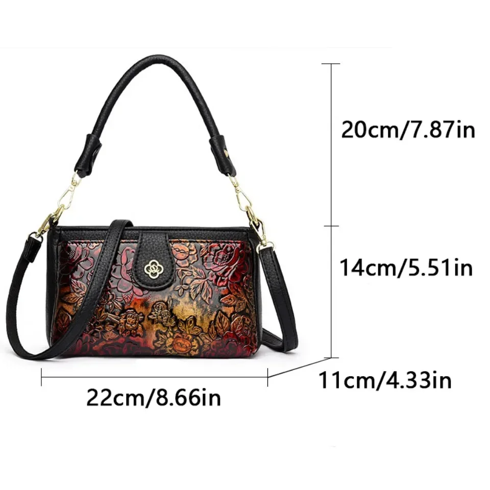 sac à main en cuir de haute qualité, sac à bandoulière de luxe de styliste rétro style ethnique à motifs floraux, poche croisée diagonale à la mode