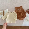 costume pour bébé, barboteuse sans manches + chemise à manches longues, body en velours côtelé brodé en cœur pour bébé fille de 1 à 3 ans