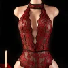 xl 4xl grande taille femmes vêtements exotiques profond v entrejambe nuisette creux licou body 1 pce dentelle sexy lingerie pyjamas érotiques