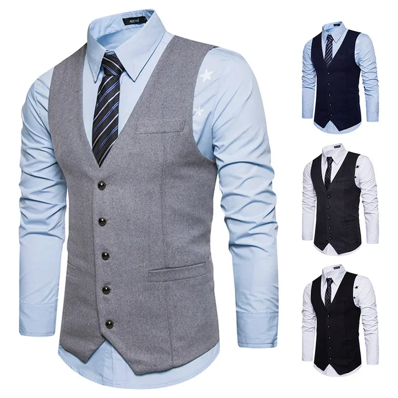 taille européenne coupe ajustée costume gilet hommes décontracté professionnel style britannique m21p45 mâle à la mode tenue décontracté