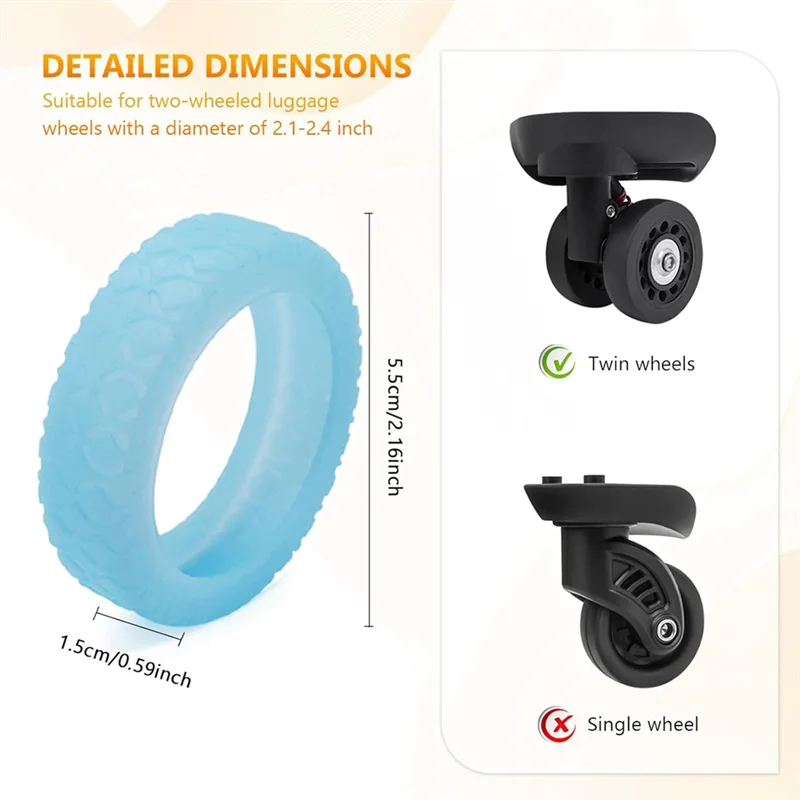 couvre roues de valises soft 8pcs, couvercle de roue de compartiment à bagages en silicone pour la plupart des 8 roues tournantes