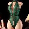 xl 4xl grande taille femmes vêtements exotiques profond v entrejambe nuisette creux licou body 1 pce dentelle sexy lingerie pyjamas érotiques