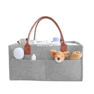 Panier de rangement en feutre pour bébé, panier de rangement pour pépinière, sac à couches pour nourrissons avec poignée, porte-mouche à langer pour enfants, grande poche